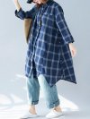 Women Loose Lapel Asymmetrical Plaid Shirts