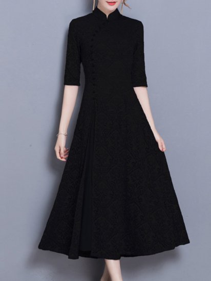 Women Lace Half Sleeve Stand Collar Chinese Style Dresses - Click Image to Close