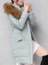 Solid Color Hooded Fur Collar Thicken Warm Long Coat