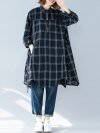 Women Loose Lapel Asymmetrical Plaid Shirts