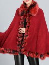 Faux Fox Fur Collar Knit Shawl Autumn Winter Outerwear Coat