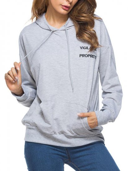 Casual Letter Print Loose Hooded Long Sleeve Women Hoodies - Click Image to Close