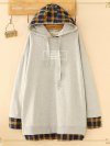 Letter Plaid Print Patchwork Hooded Casual Hoodies