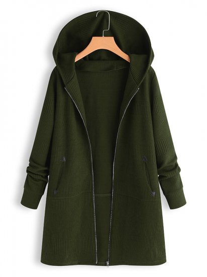 Women Casual Solid Color Long Sleeve Pocket Zipper Autumn Coats - Click Image to Close