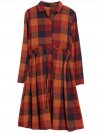 Vintage Women Plaid Drawstring Long Sleeve Shirt Dresses