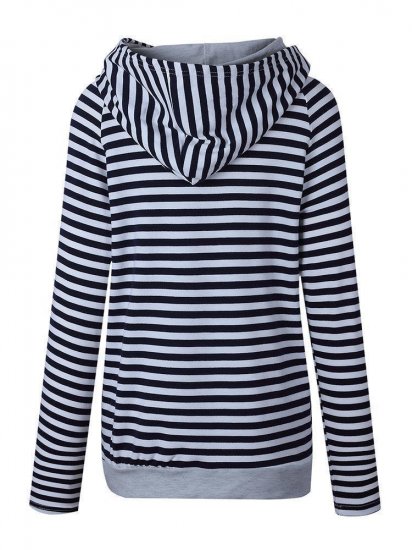 Casual Stripe Patchwork Side Zipper Hooded Women Hoodies - Click Image to Close