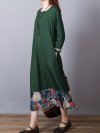 Print Patchwork Long Sleeve Loose Vintage Dresses