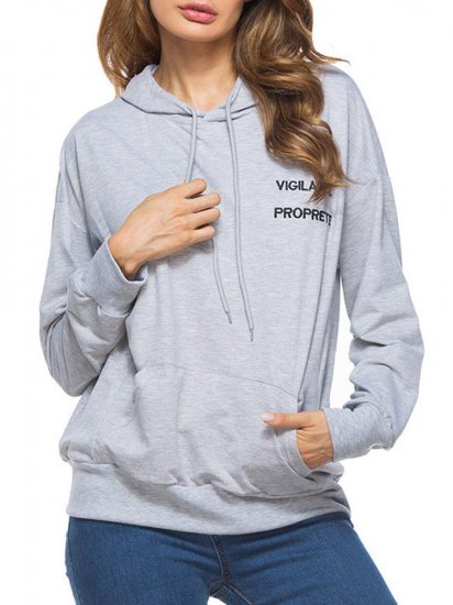 Casual Letter Print Loose Hooded Long Sleeve Women Hoodies - Click Image to Close