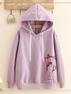 Cat Embroidered Hooded Casual Long Sleeve Sweatshirt