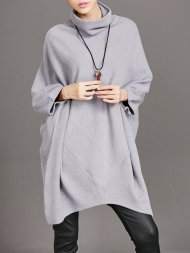 Irregular Loose Bat Sleeve Turtleneck Casual Blouse