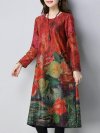 Vintage Printed Thicken Long Sleeve Pocket Dresses For Women