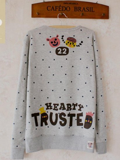 Women Cute Cartoon Print Polka Dot Embroidery Loose Sweatshirt - Click Image to Close