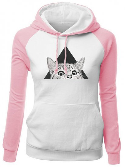 Women Cats Printed Hooded Contrast Color Casual Sweatshirts - Click Image to Close