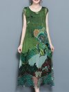 Women Vintage Printed Short Sleeve Mid-Long Dresses