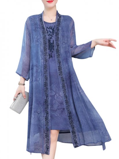 Floral Embroidered Jacquard Loose Vintage Two Pieces Dresses - Click Image to Close