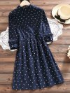 Women Printed Drawstring Long Sleeve Vintage Dresses