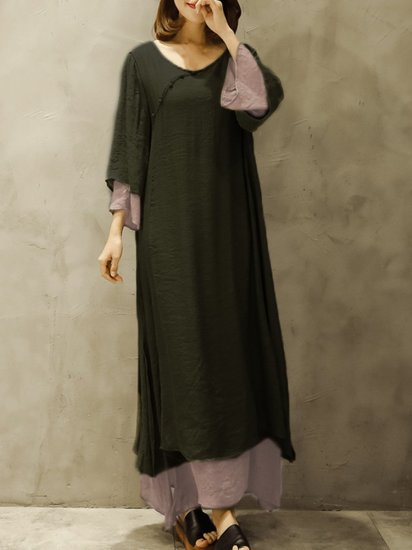 Vintage Long Sleeve Two Layers Maxi Dresses For Women - Click Image to Close