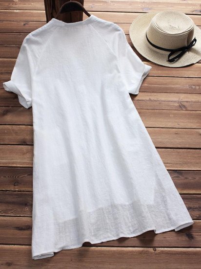 Vintage Pure Color Irregular Hem Short Sleeve Women Blouses - Click Image to Close