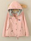 Hooded Cartoon Embroidered Long Sleeve Casual Coat