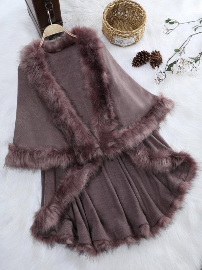 Elegant Faux Fur Patchwork Layered Irregular Women Cloak Coats - Click Image to Close