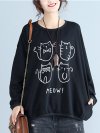 Women Cats Printed Long Sleeve Casual Sweatshirts