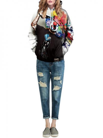 Halloween Clown Pattern Hooded Long Sleeve Women Hoodie - Click Image to Close