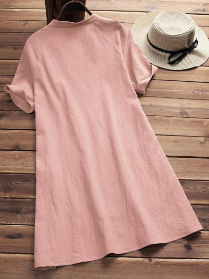 Vintage Pure Color Irregular Hem Short Sleeve Women Blouses - Click Image to Close