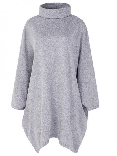 Irregular Loose Bat Sleeve Turtleneck Casual Blouse - Click Image to Close