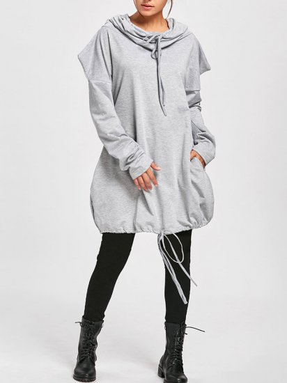 Casual Solid Color Hooded Long Sleeve Loose Sweatshirt - Click Image to Close