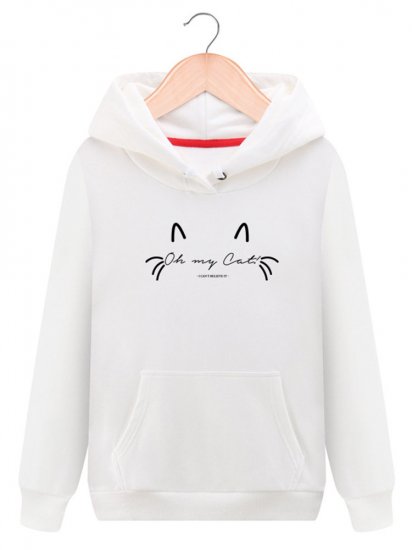 Women Cat Printed Hooded Long Sleeve Pocket Casual Sweatshirts - Click Image to Close