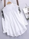 Embroidery Floral Long Sleeve Black&White Casual Shirts