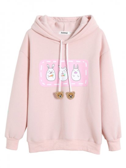 Rabbit Print Hooded Long Sleeve Casual Sweatshirt - Click Image to Close