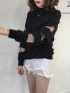 Mesh Stitching Long Sleeve O-neck Casual Sweatshirt