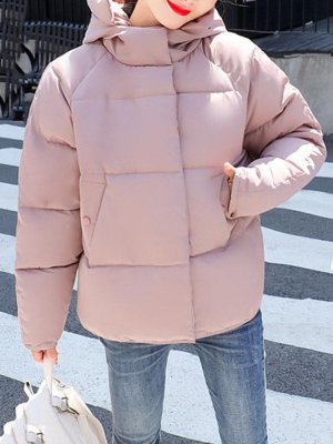 Short Solid Color Hooded Quilted Coat