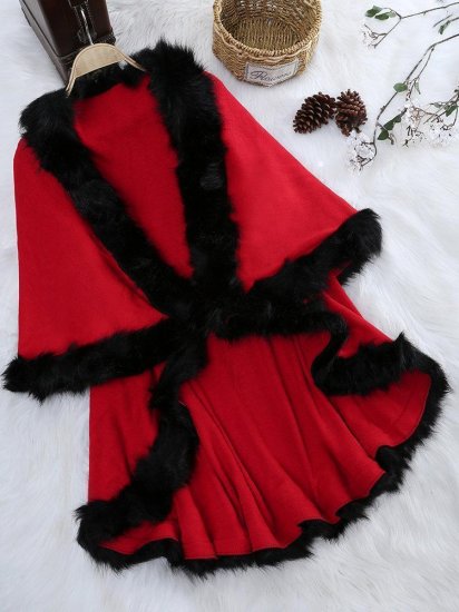 Elegant Faux Fur Patchwork Layered Irregular Women Cloak Coats - Click Image to Close