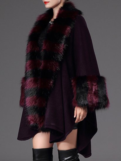 Casual Loose Striped Bats Sleeve Women Faux Fur Coats - Click Image to Close