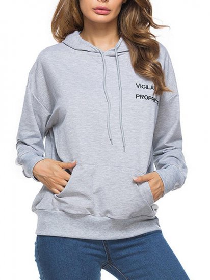 Casual Letter Print Loose Hooded Long Sleeve Women Hoodies - Click Image to Close