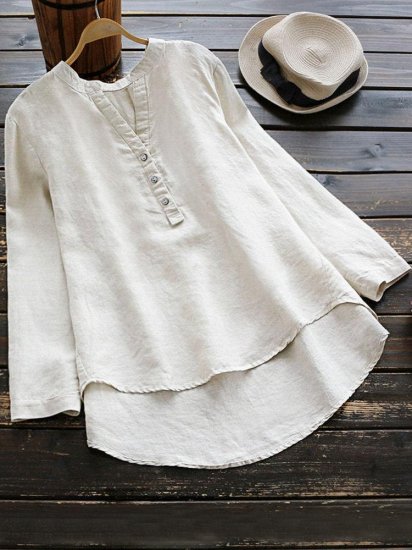 Pure Color Long Sleeve Asymmetrical Casual Blouses - Click Image to Close