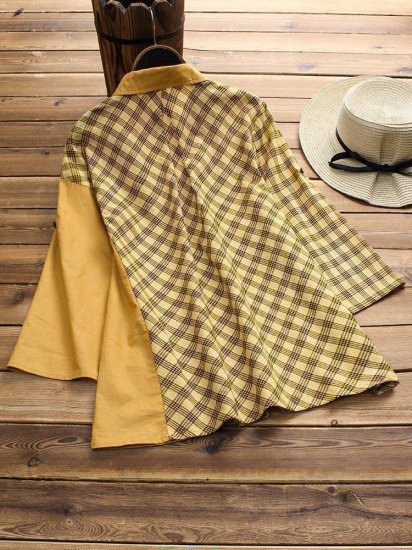 Plaid Print Patchwork Long Sleeve Lapel Casual Shirts - Click Image to Close