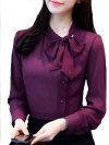 Elegant Solid Color Bow Collar Long Sleeve Blouses