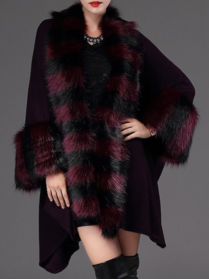 Casual Loose Striped Bats Sleeve Women Faux Fur Coats - Click Image to Close