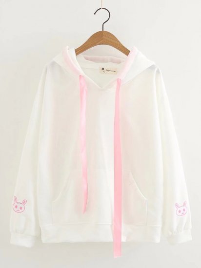 Casual Rabbit Embroidery Ears Hooded Long Sleeve Women Hoodies - Click Image to Close