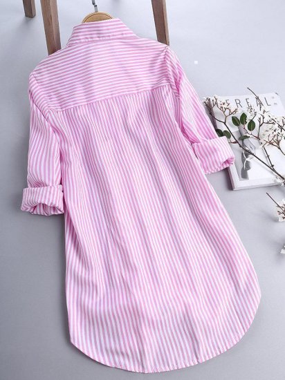 Stripe Long Sleeve Turn-down Collar Loose Shirts - Click Image to Close