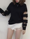 Mesh Stitching Long Sleeve O-neck Casual Sweatshirt