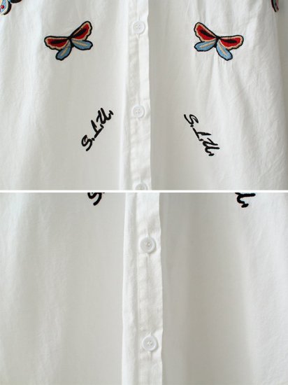 Butterfly Embroidered Long Sleeve Shirt For Women - Click Image to Close