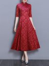 Women Lace Half Sleeve Stand Collar Chinese Style Dresses