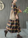 Multi-color Plaid Print Drawstring Waist Vintage Dress