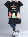 Cartoon Printed Long Sleeve High-neck Sweatshirt Dress