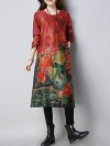 Vintage Printed Thicken Long Sleeve Pocket Dresses For Women