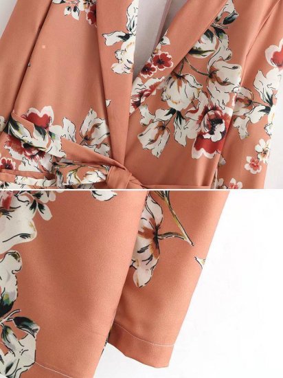 Vintage Floral Print Tie Waist Lapel Long Sleeve Women Jackets - Click Image to Close